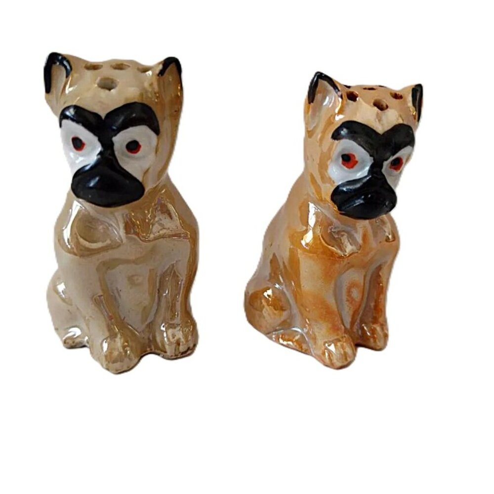 Vintage Lustreware Dogs Salt & Pepper Shaker Set Ceramic Porcelain Germany